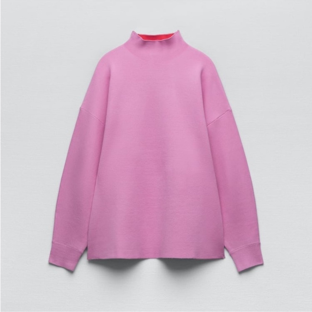 Zara | Pink Mock Neck Knit Sweater | Large